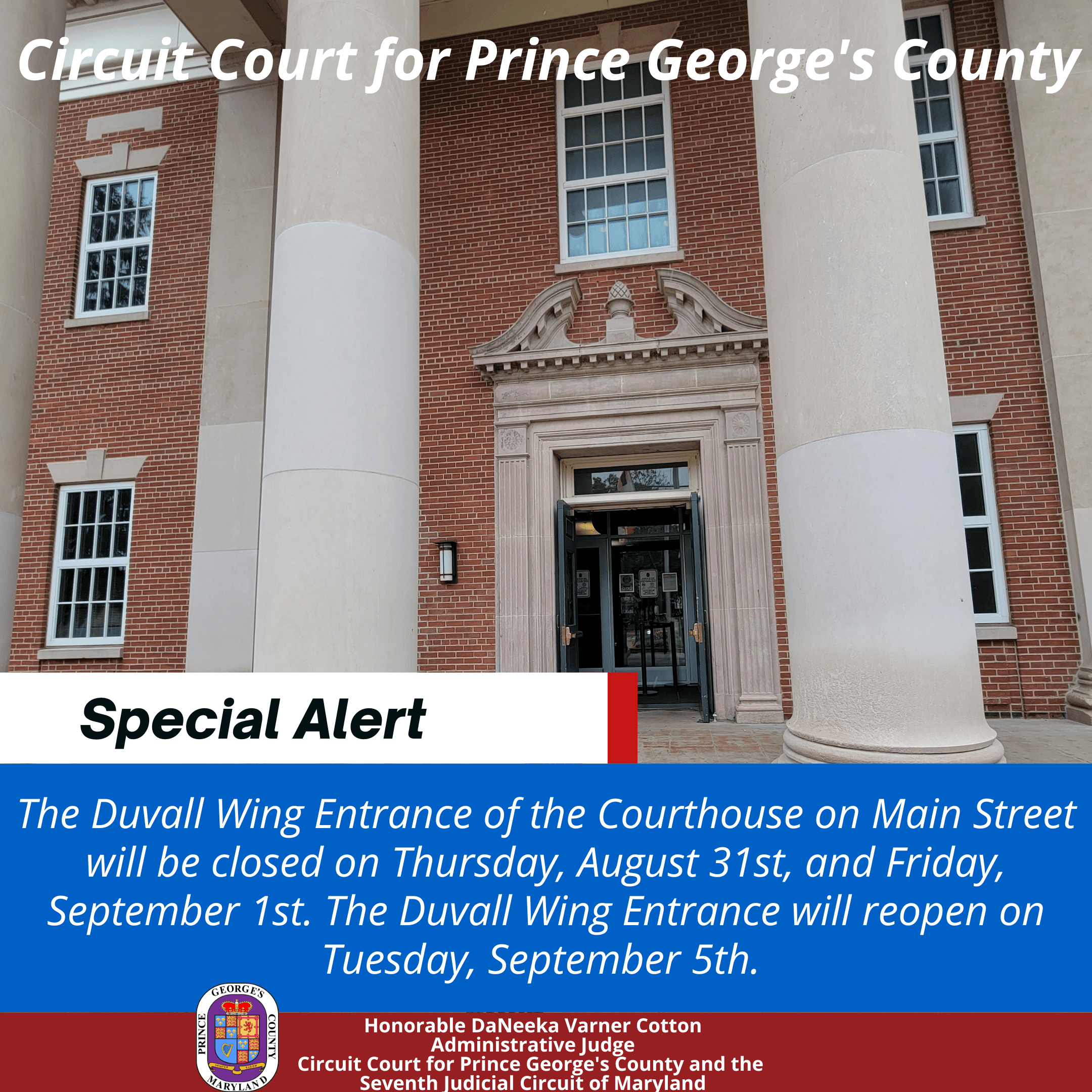 Duvall Wing Entrance Renovation Notice